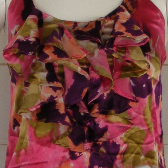 HALE BOB Halter Top, XS, Silk, Pink/Purple/Green, Ruffle neckline, Straps - Picture 5 of 7
